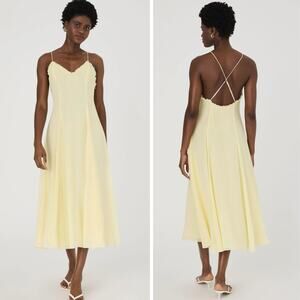 FRENCH CONNECTION Raya Chiffon Ruffle Neck Midi Dress in Cornsilk Yellow Size 6